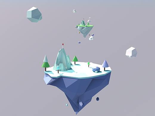 lowpolly小岛 3D建模 C4D
