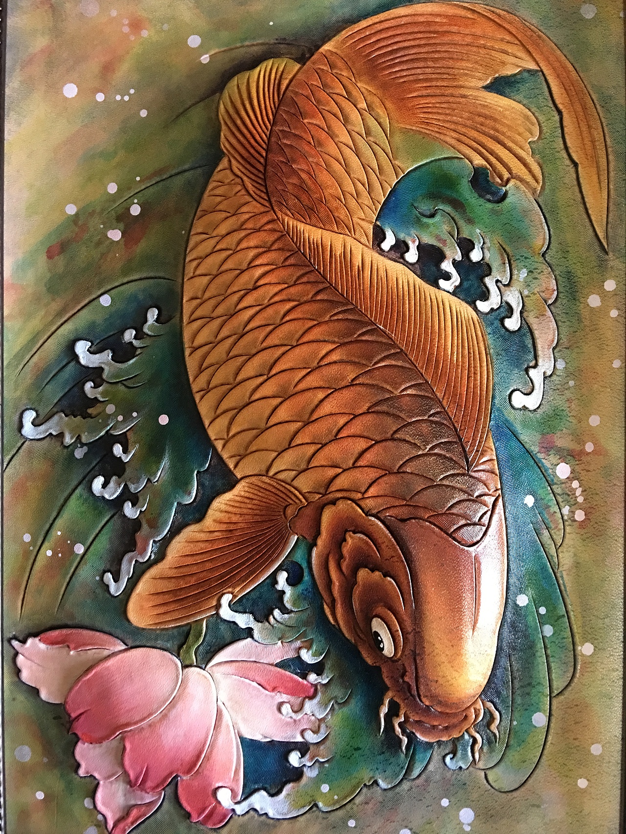 皮雕画—-旺财锦鲤