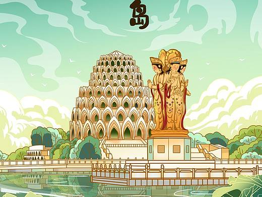 乐亭城市景点插画设计