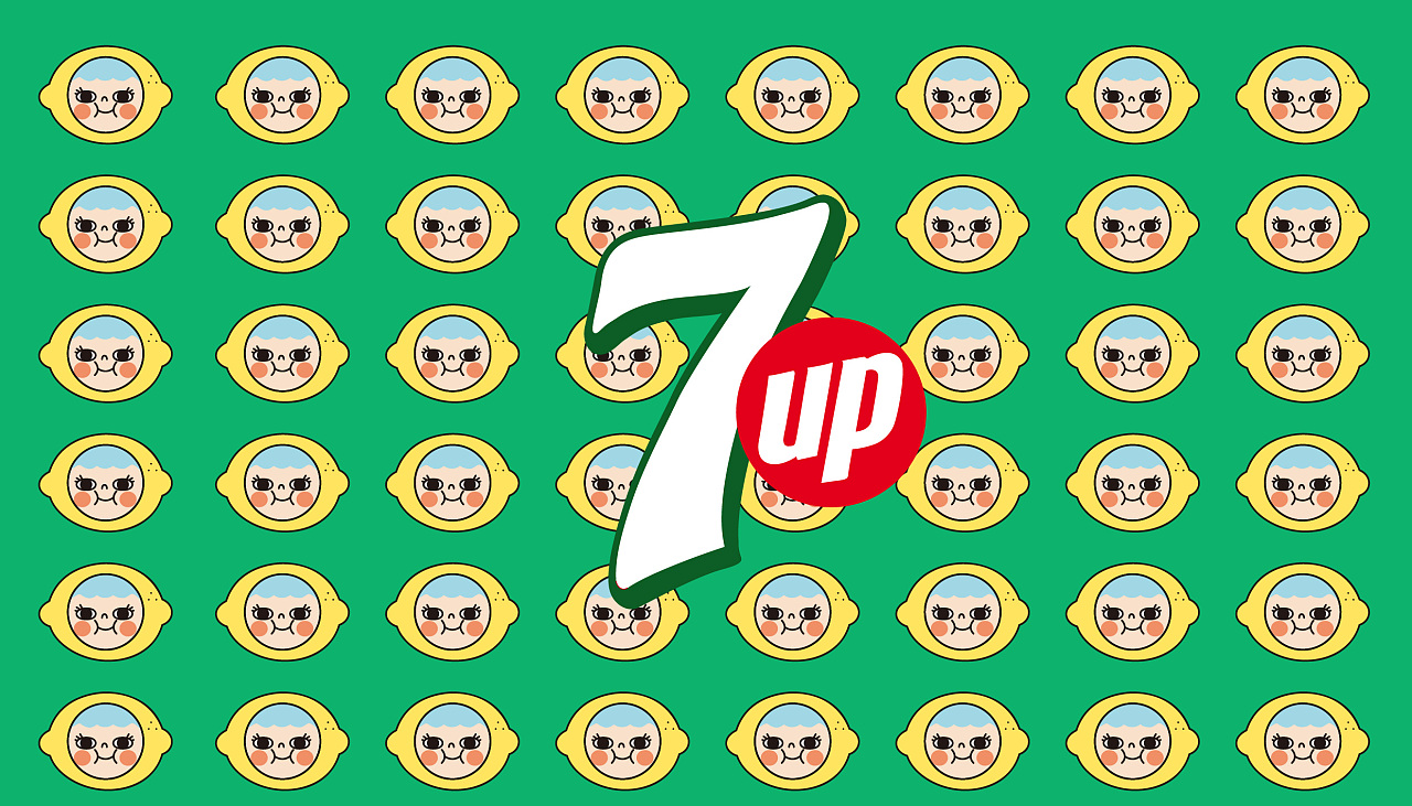 所以用扁平化风格画了一个柠檬小人和柠檬味汽水七喜结合 觉得还不错