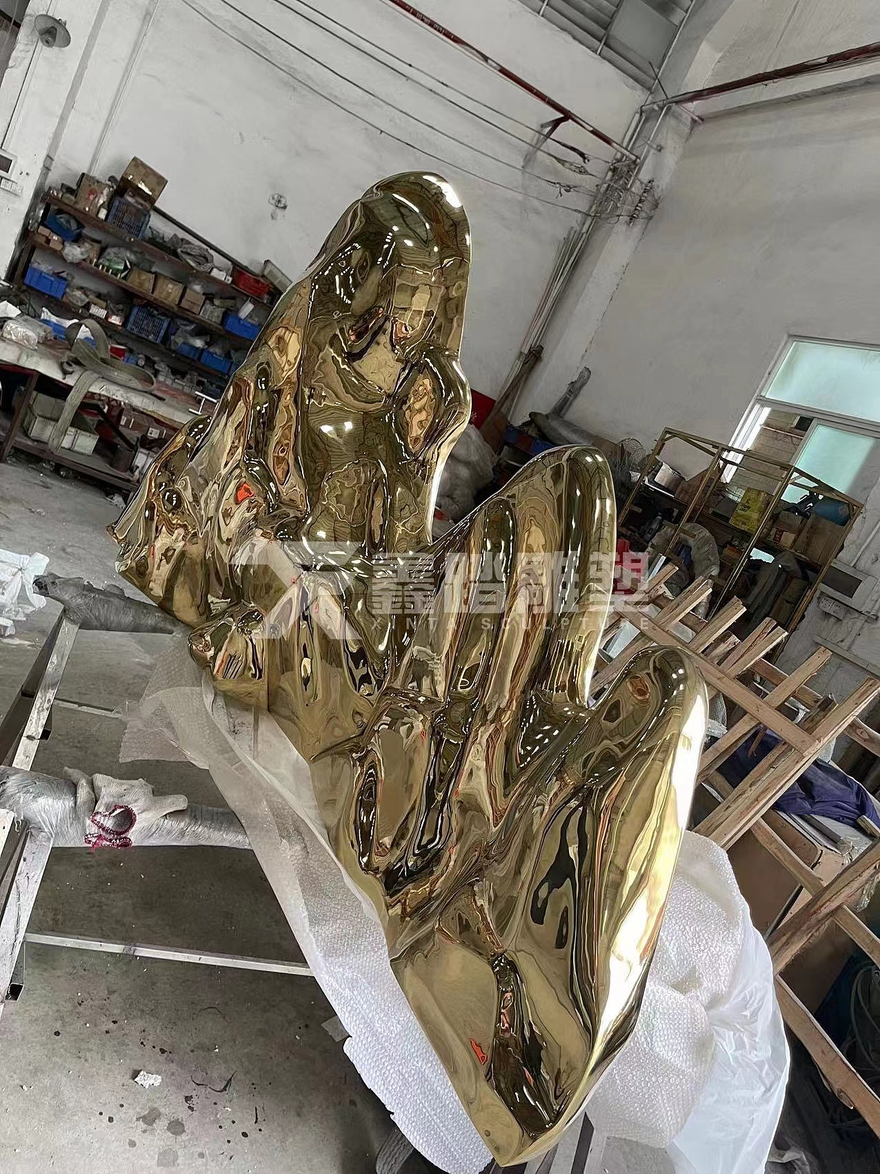 镜面钛金不锈钢假山雕塑景观园林金属工艺品摆件 超靓