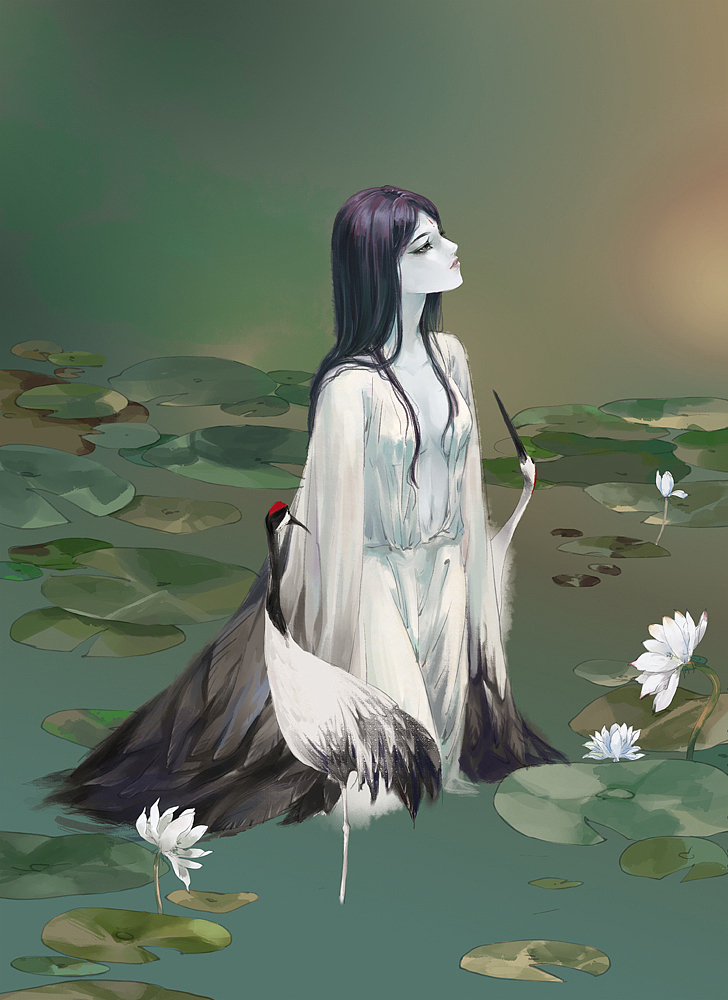 《鹤女望天》绘制过程图（图ZMTIxNDM3MTY=） - 创作习作 - 站酷设计师詹詹詹小花原创素材 - 站酷ZCOOL