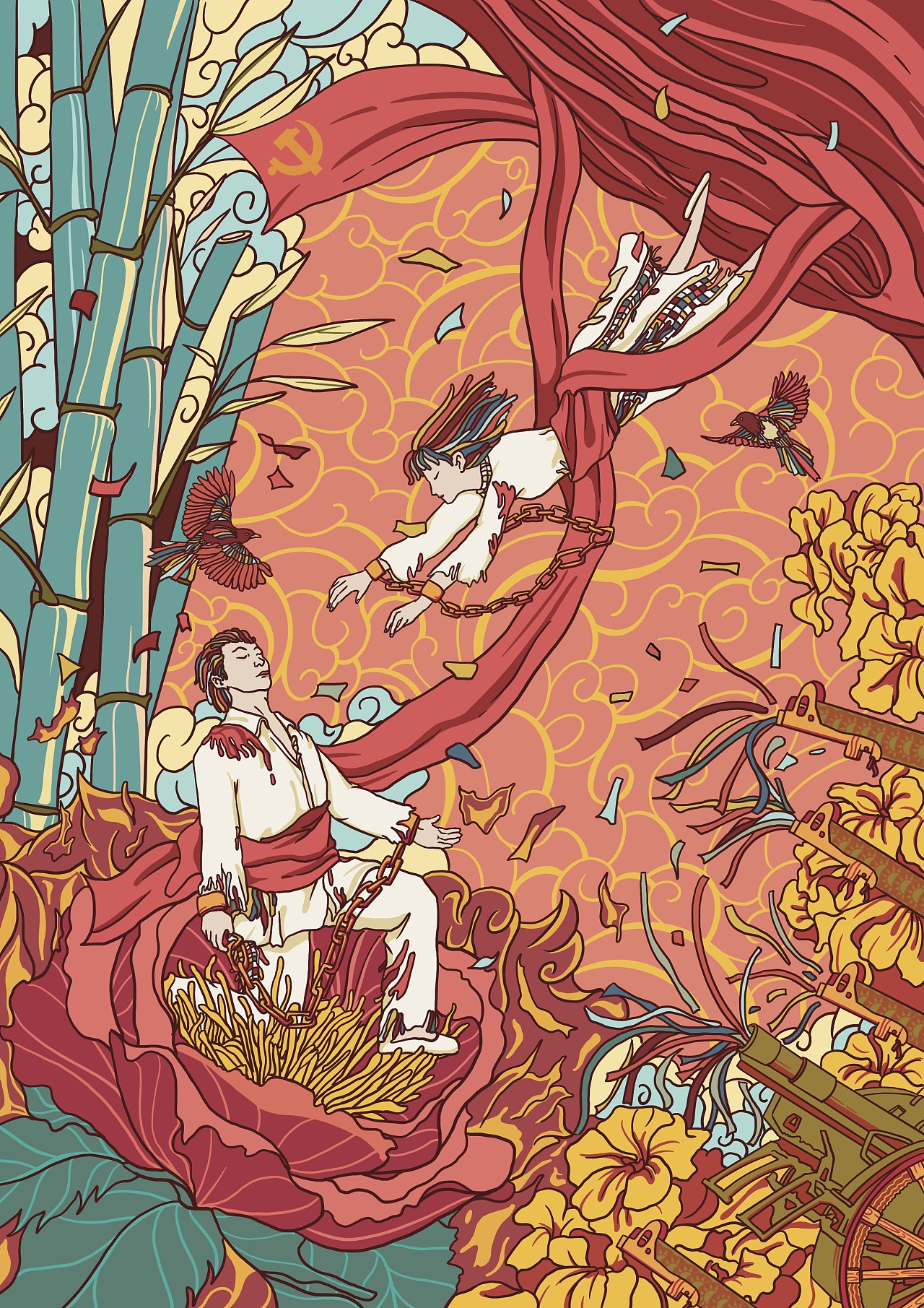 革命故事插画刑场的婚礼