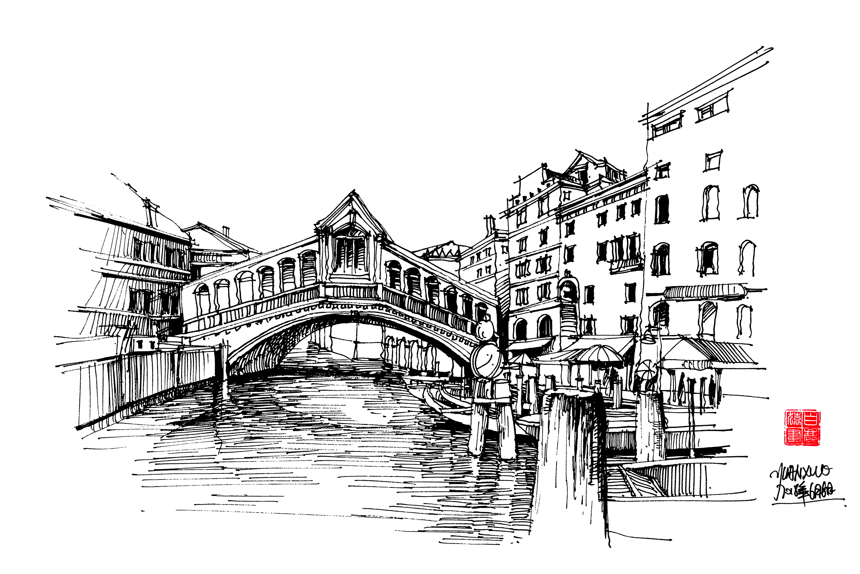 威尼斯桥简笔画图片