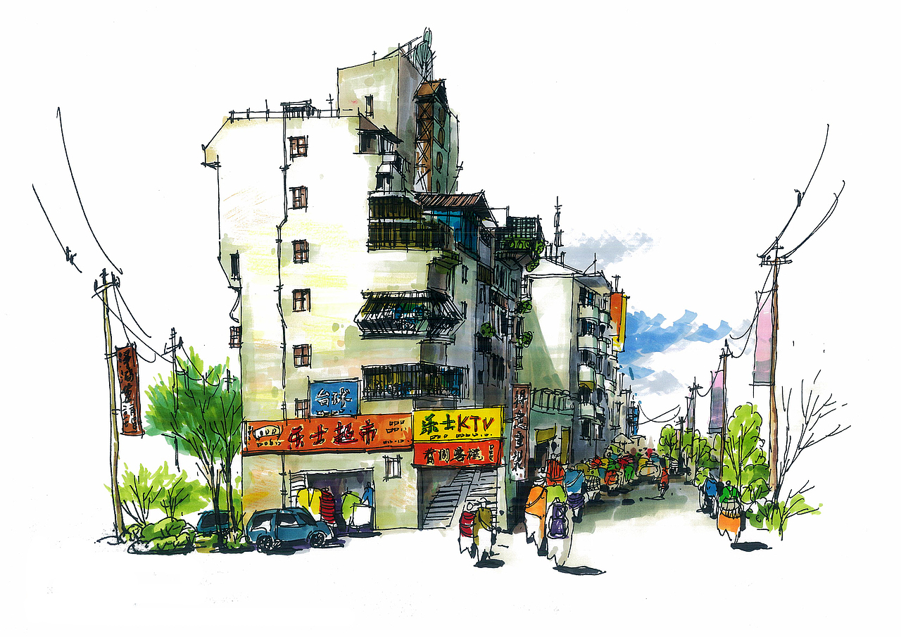 马克笔 风景速写