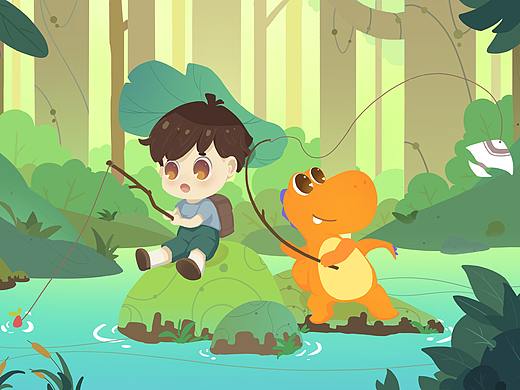 和呱呱龙一起去河边钓鱼