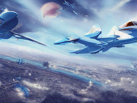 #AI创作实验室#城市的上空,有个巨大的飞行器。淡蓝色