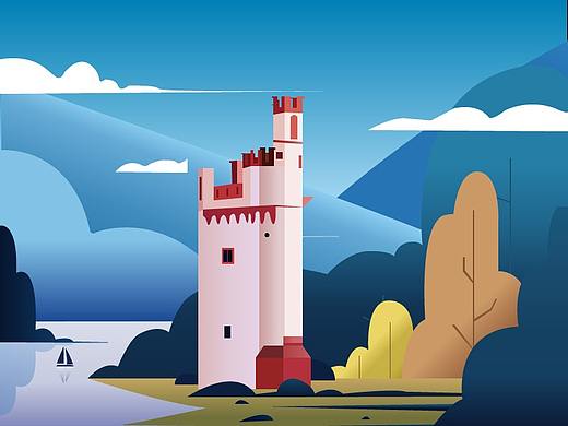 临摹城堡风景插画