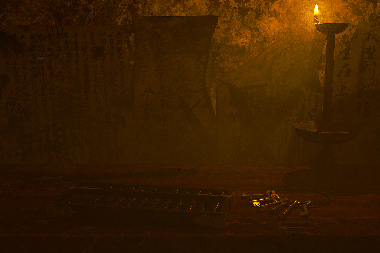 油灯算盘小场景