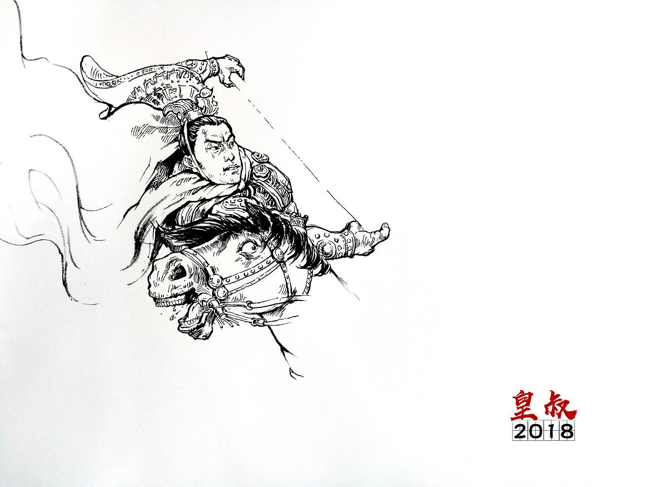刘皝漫画速写三英战吕布
