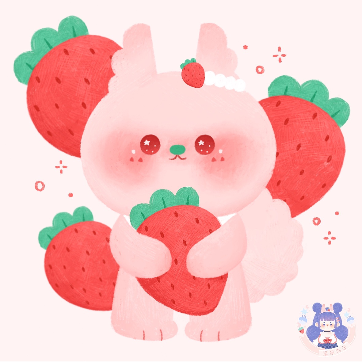 可爱的卡通白兔喝草莓汁。插画图片素材_ID:401994810-Veer图库