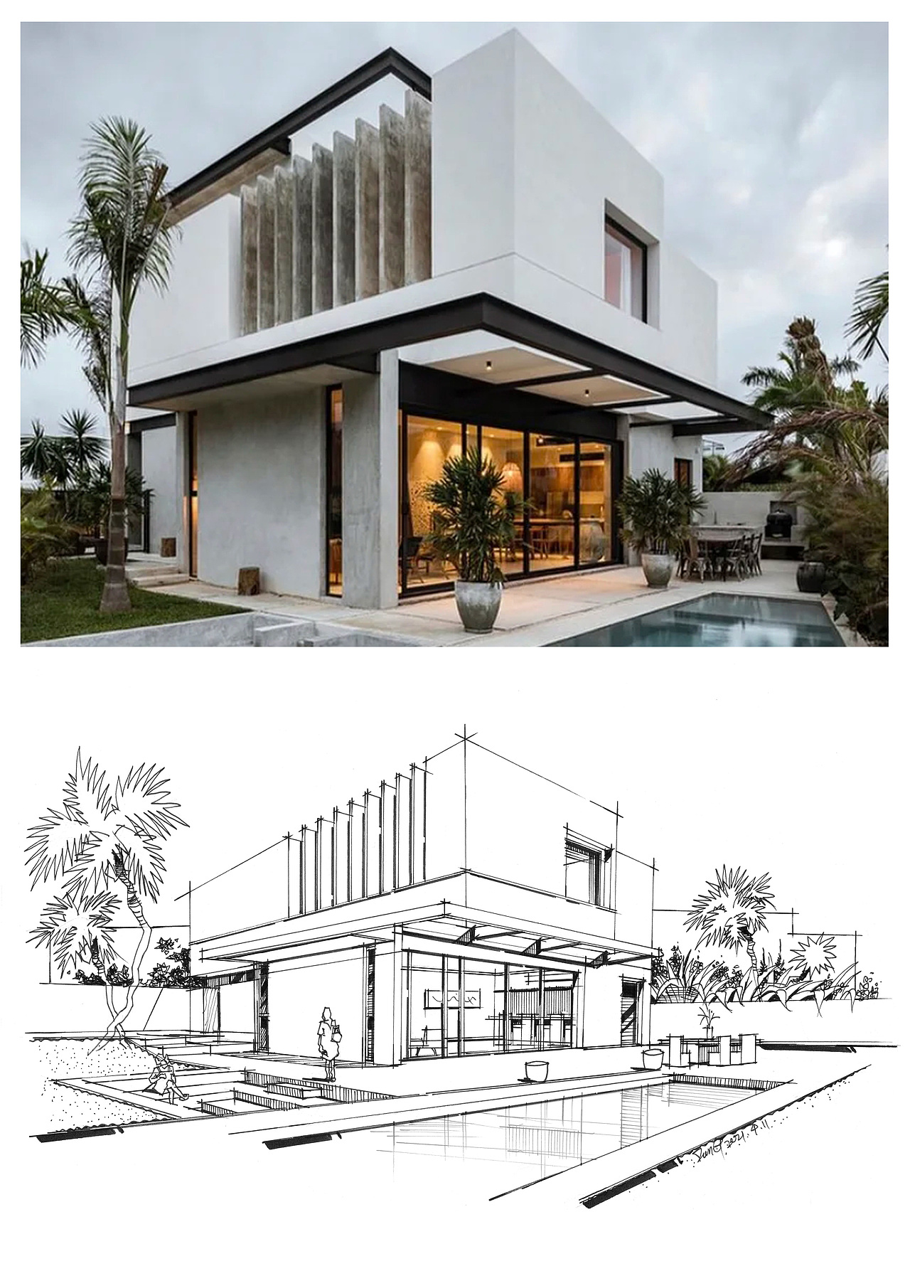 建筑效果线稿+照片对比图（图ZMjc4NDI4MjUy） - 建筑设计 - 站酷设计师建筑小天才一东东原创素材 - 站酷ZCOOL