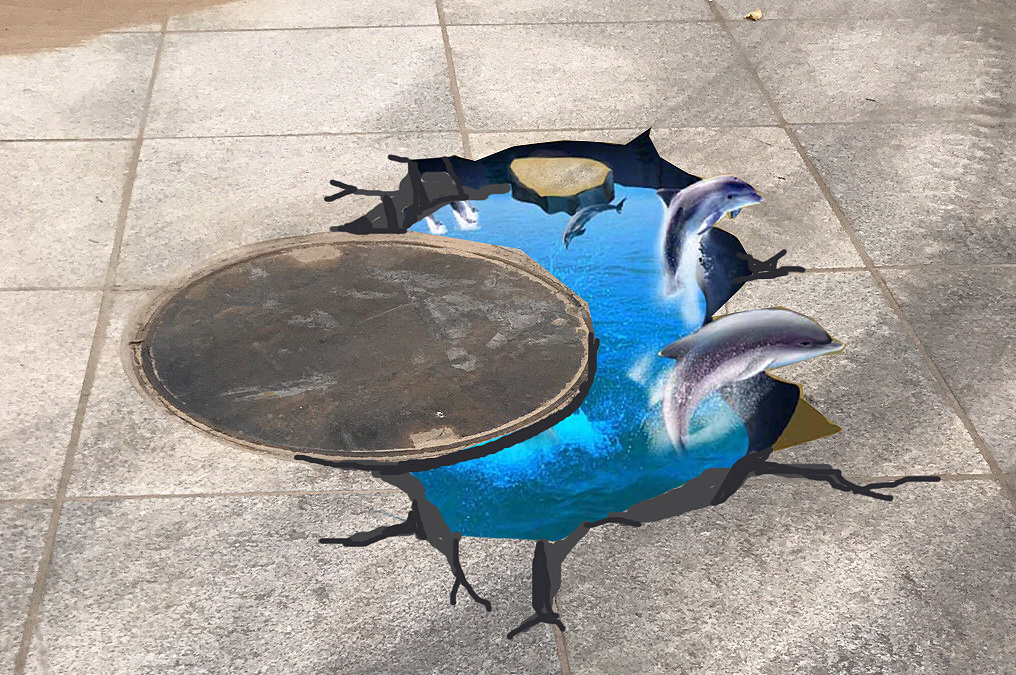 脚下的井盖变了样,它是你可以想象到的任何3d艺术美化