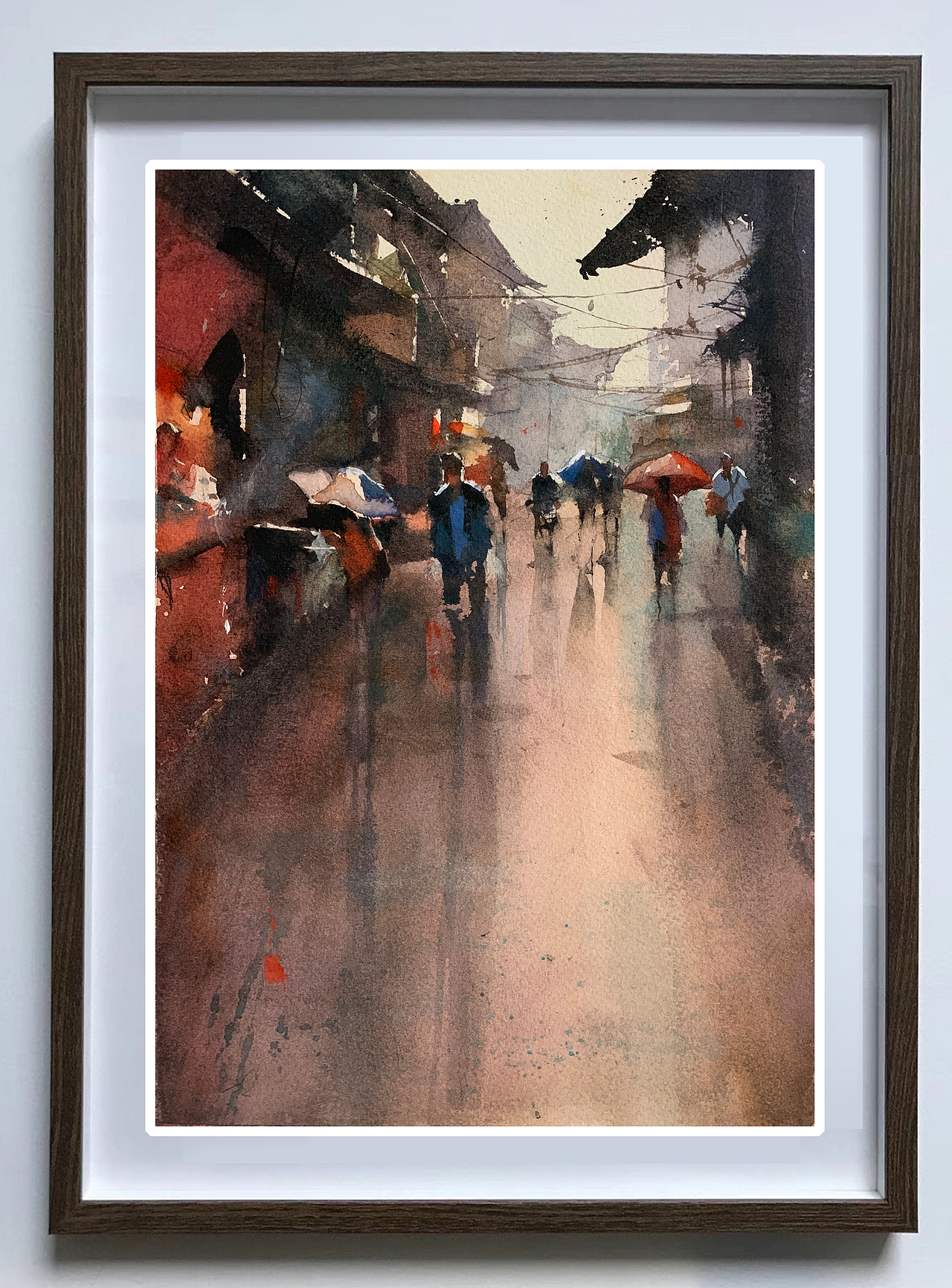 夏宇航水彩画《武昌小巷的雨》装个框子玩玩