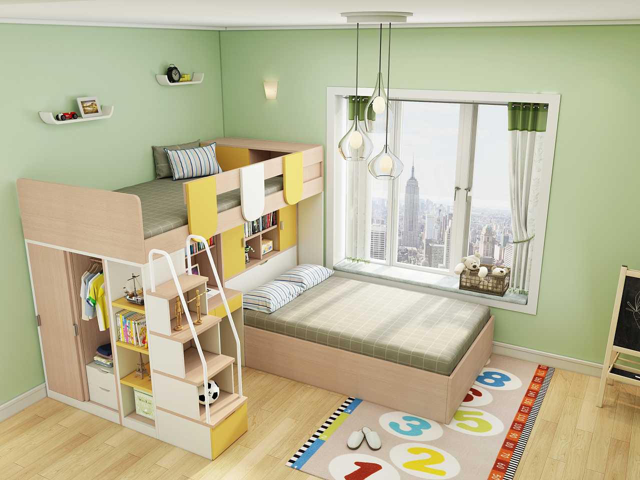 儿童房卧室上下铺床设计图-家装效果图_装一网装修效果图