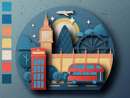 纸质复古卡片街景