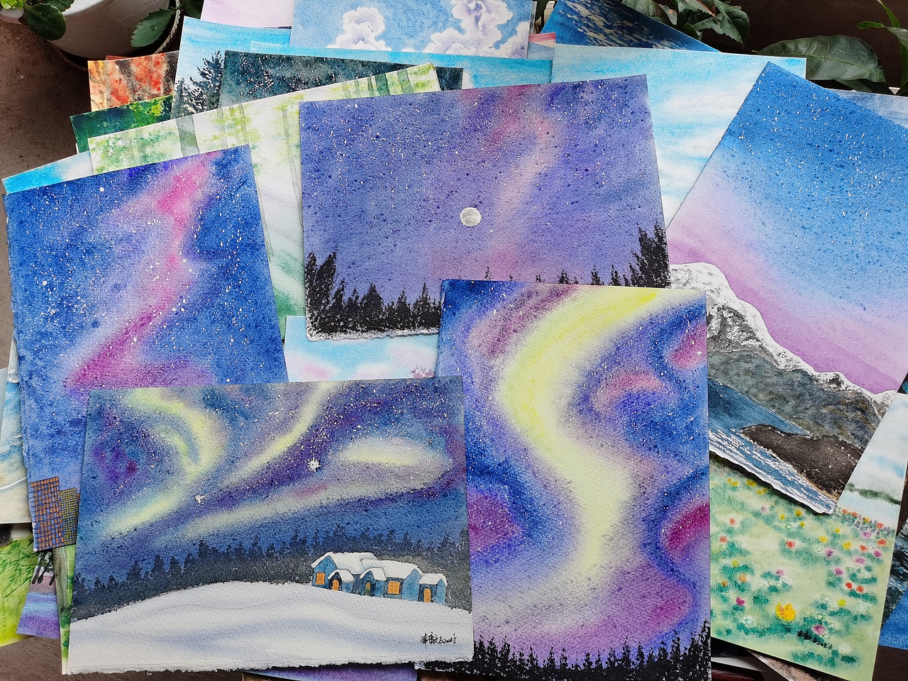 这两年画的水彩，几百张了吧