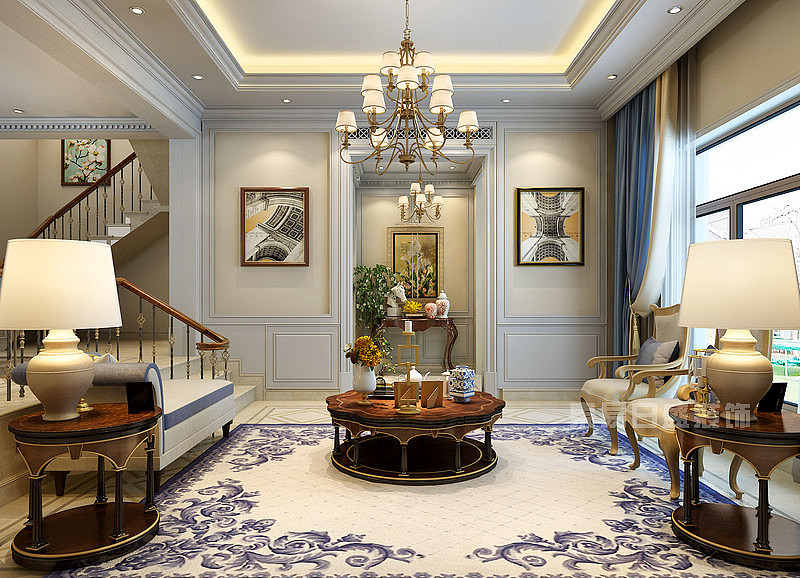 大连别墅装修-万科西山别墅450㎡美式