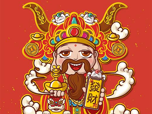 潮流插画财神爷牛年插画