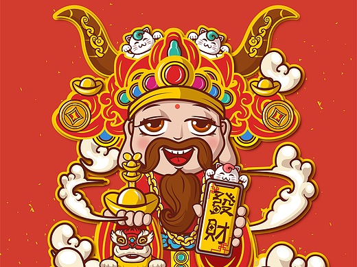 潮流插画财神爷牛年插画