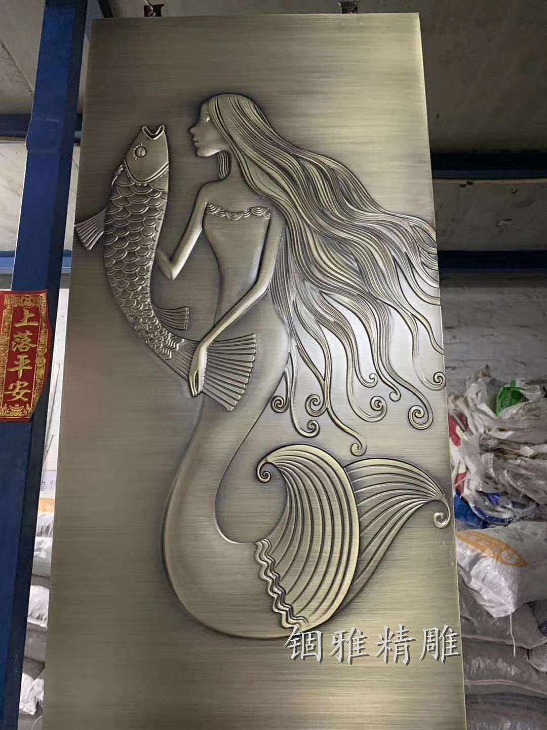 见仁见智的铝板仿铜浮雕壁画，铝艺浮雕山水壁画背景墙