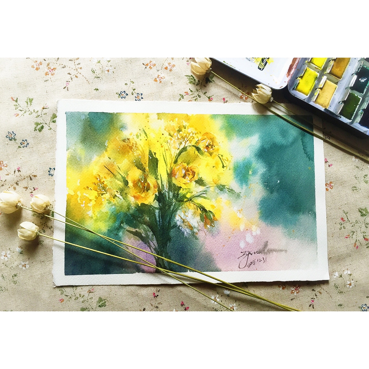 用自制手工水彩本画的画