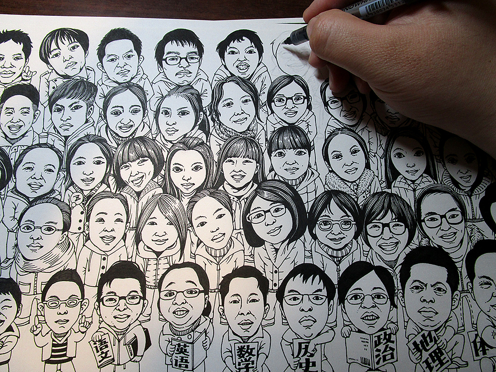 手绘《高三一班Q版集体照》（图ZMjUzNDI0NzI=） - 儿童插画 - 站酷设计师傅淳强画者之旅原创素材 - 站酷ZCOOL