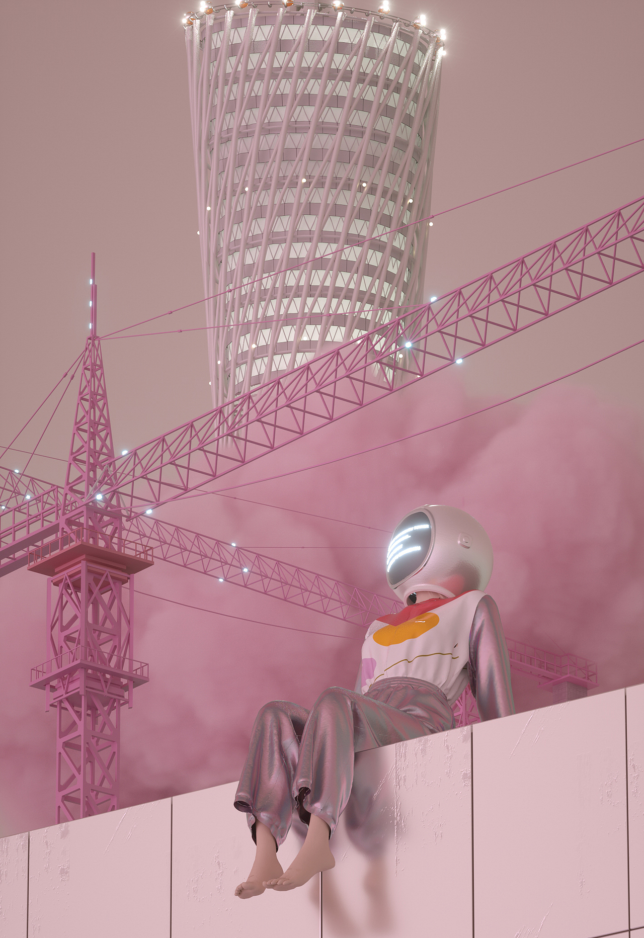 c4d蒸汽波场景:广州塔下