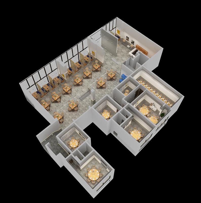 欧式餐厅室内布局工装设计3d效果图