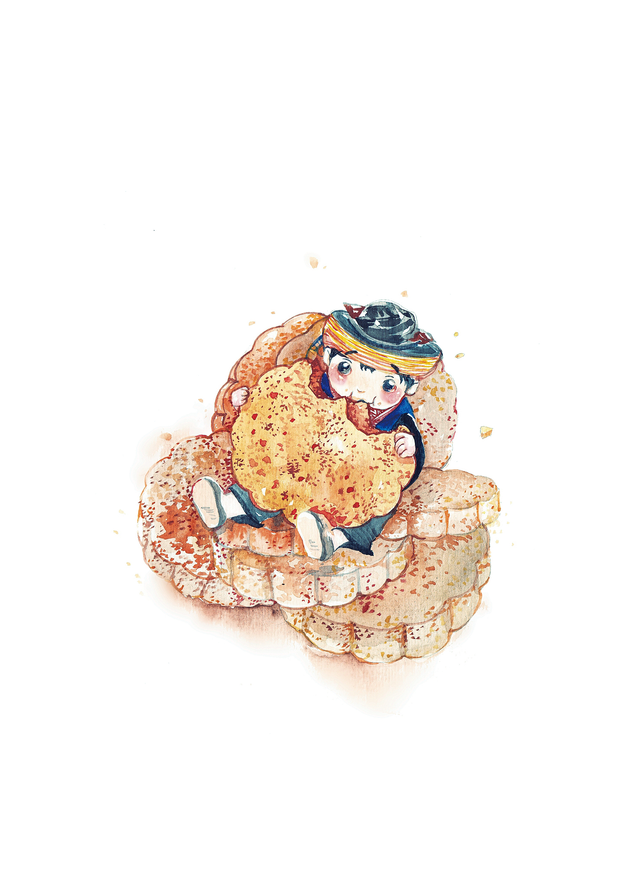 一组水彩商稿——食物小人