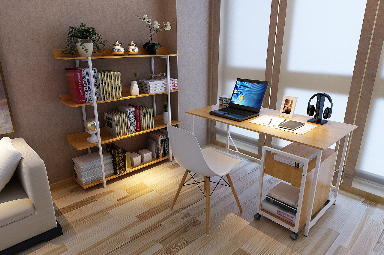 电脑台式桌家用简约经济型卧室书桌带书架组装单人电脑桌写字台-阿里巴巴