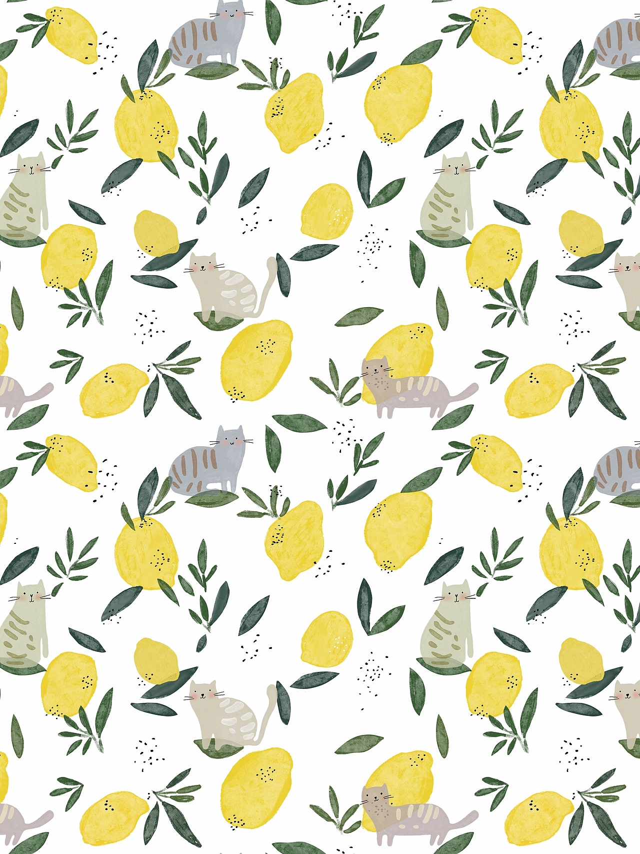 猫咪+柠檬（morning）四方连续印花图案设计（图ZMzM0ODMwNjI0） - 商业插画 - 站酷设计师HappyHayley原创素材 - 站酷ZCOOL