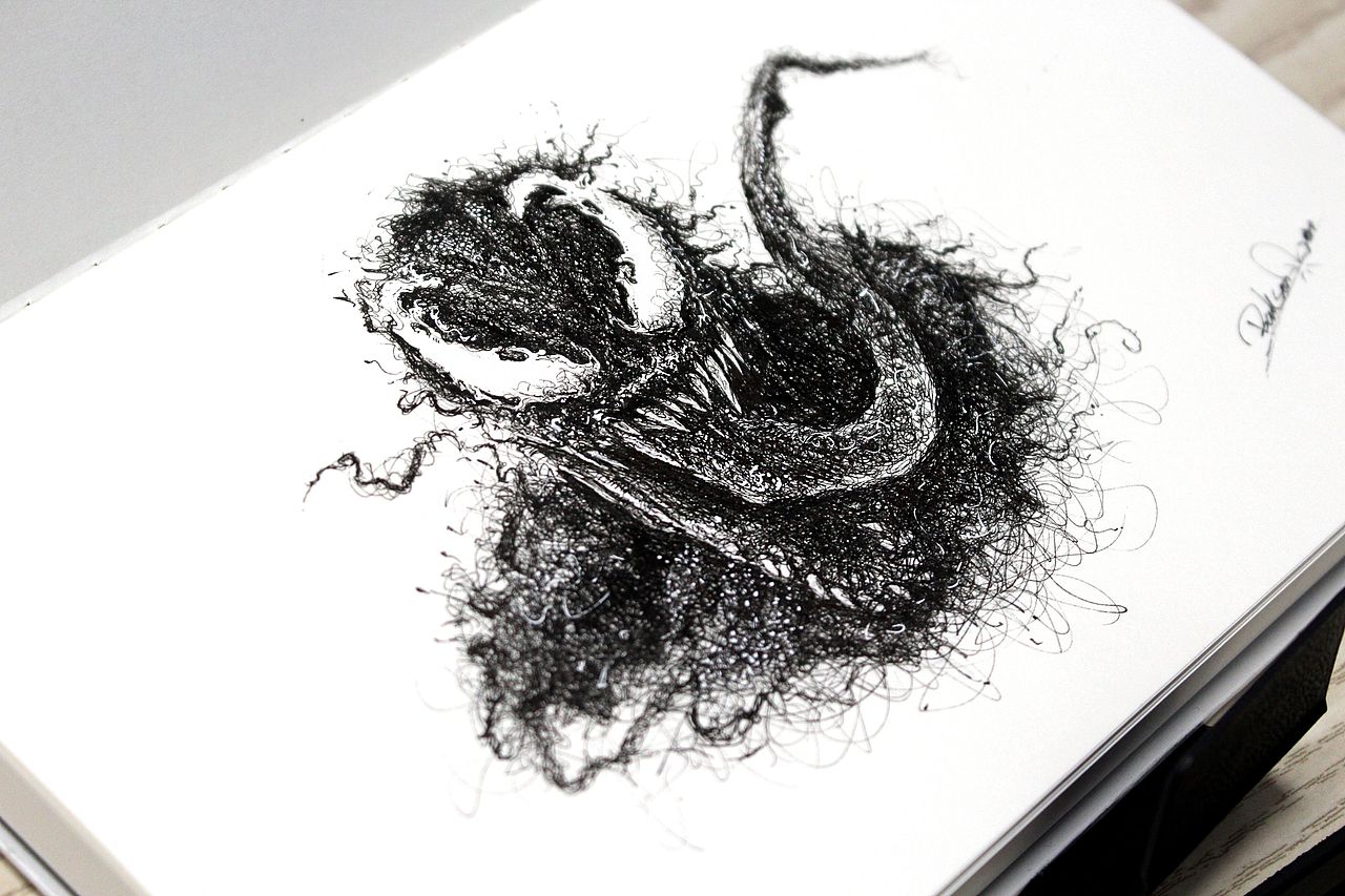 手绘针管笔飞线涂鸦毒液