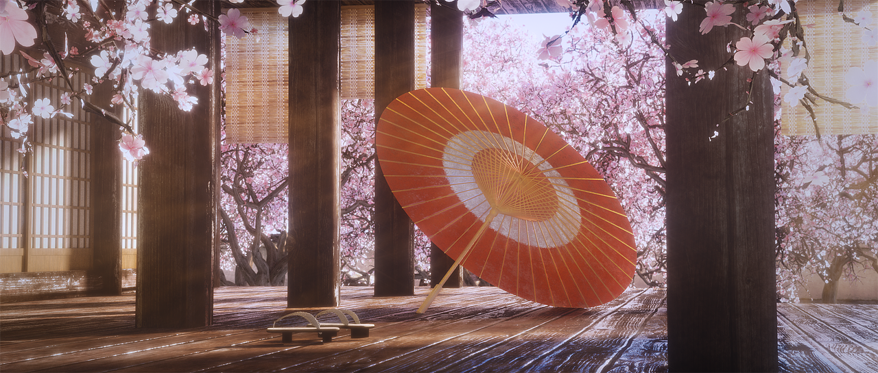 古都春天樱花场景古日本风格帧练习作品