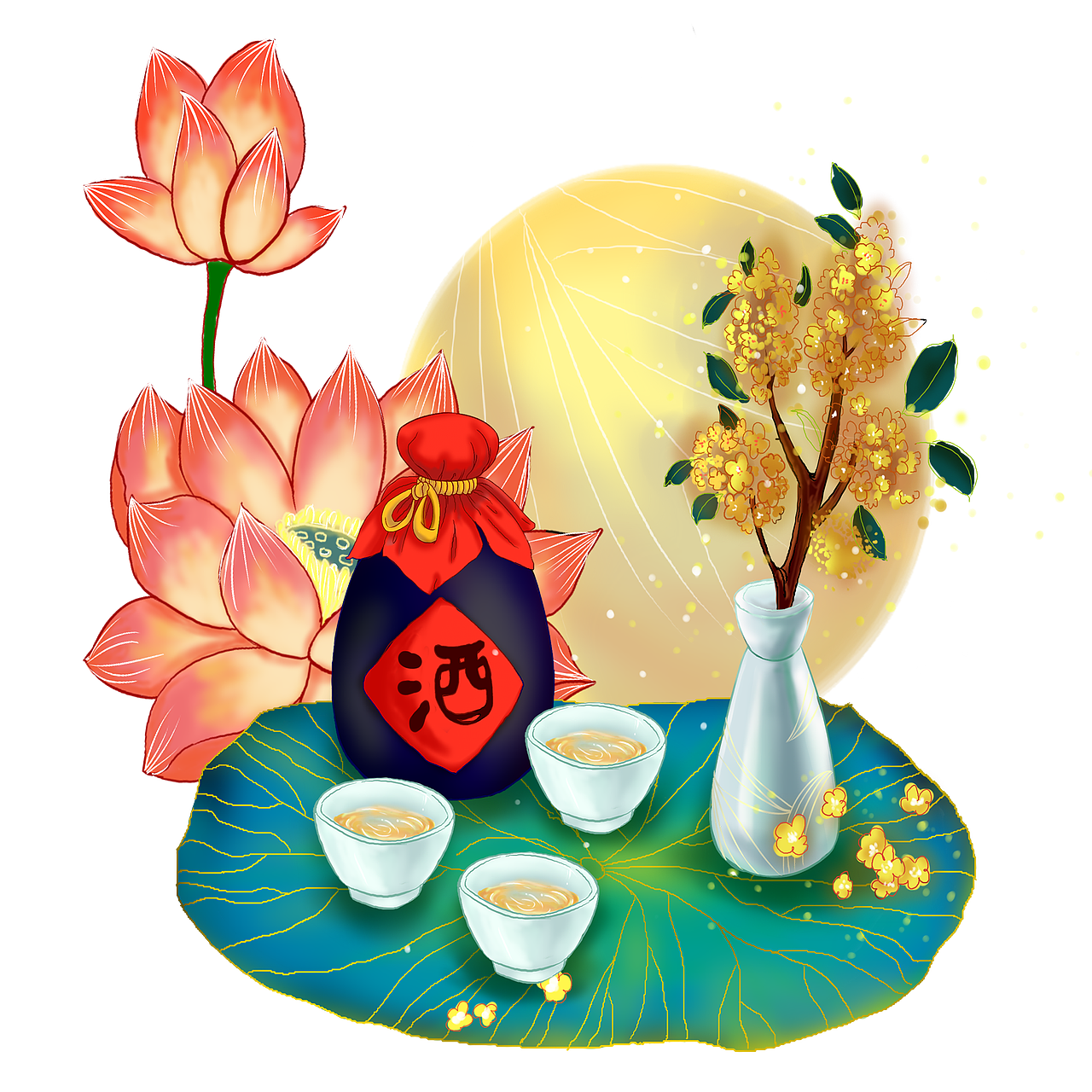 桂花酒|插画|创作习作|吹海听风_原创作品-站酷zcool