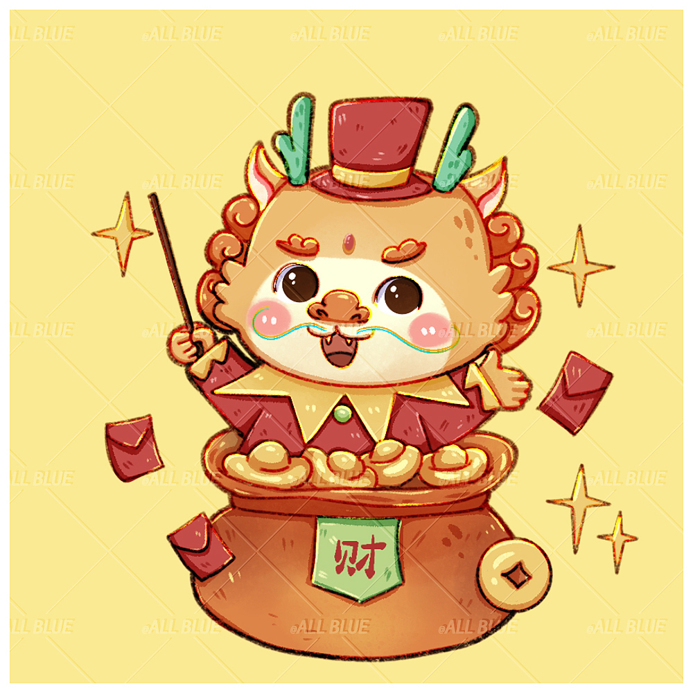 小动物龙年描边风可爱拟人ip形象