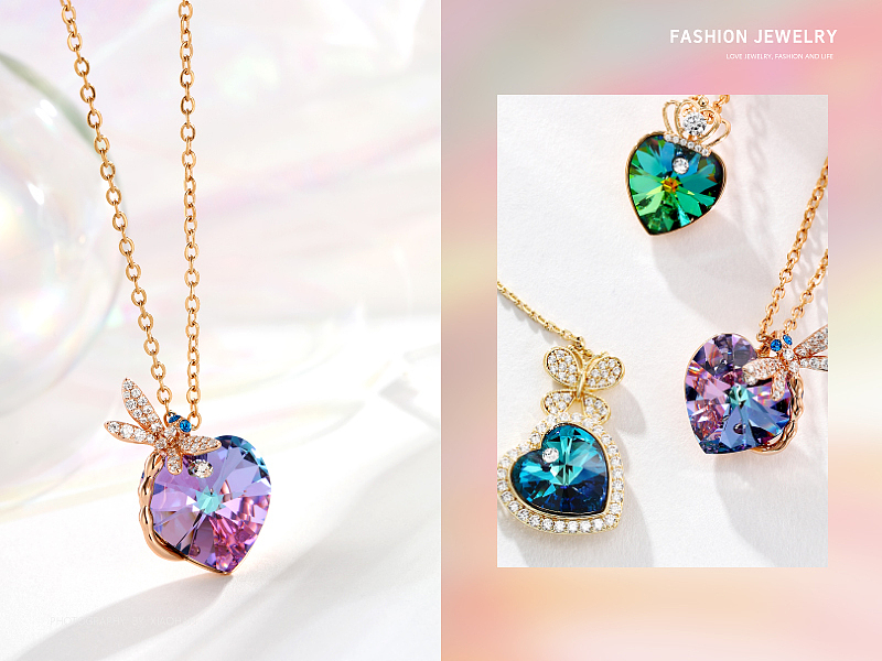 电商首饰拍摄 施华洛 水晶项链 彩宝 宝石项链 梦幻