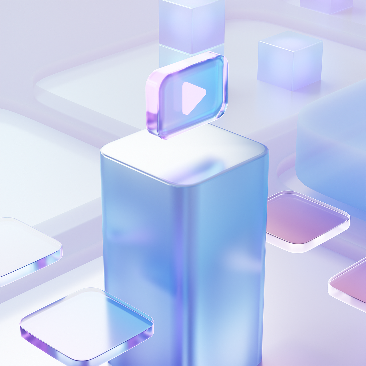 Blender微软风磨砂渐变玻璃材质半透明音符耳机场景