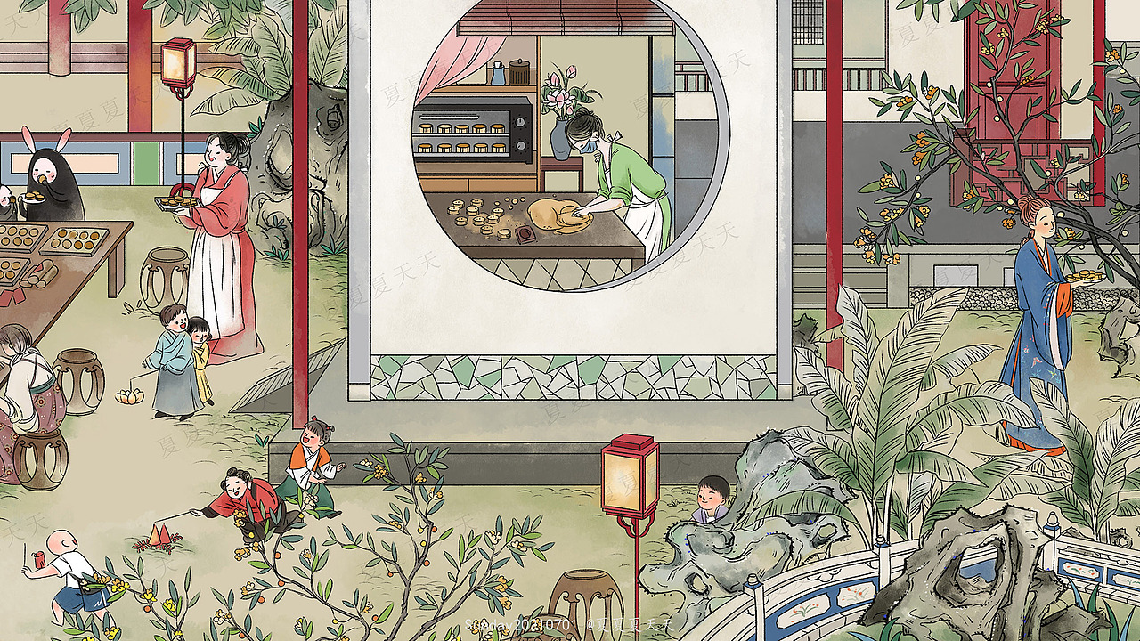 水墨国风—中秋节传统习俗插画