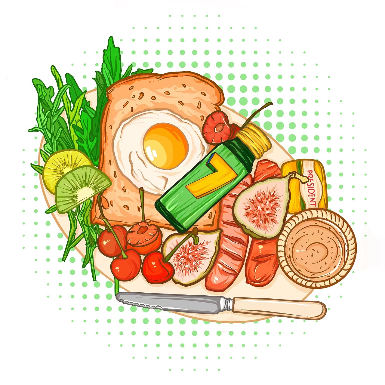 ipad线稿风食物|早餐拼盘