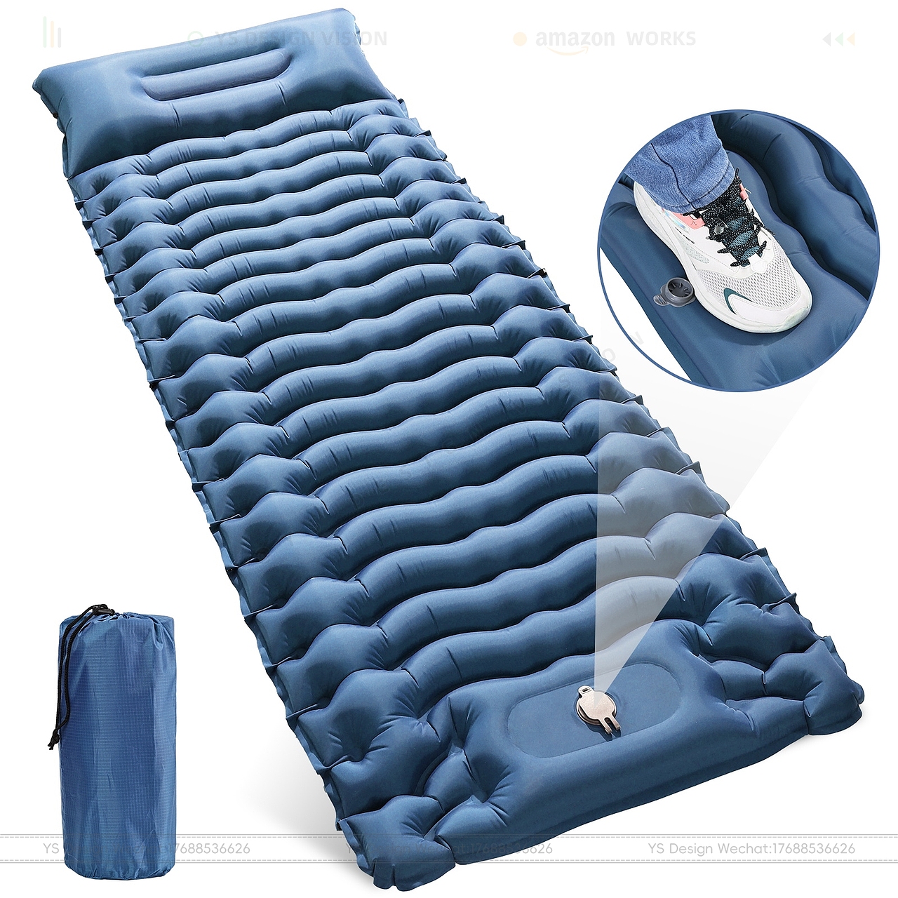 亚马逊蓝色露营垫主副图A+图片设计