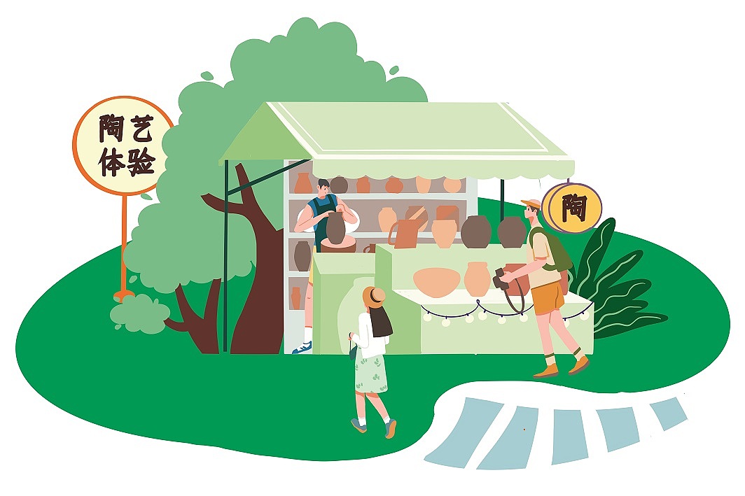 云南喜洲古镇插画设计