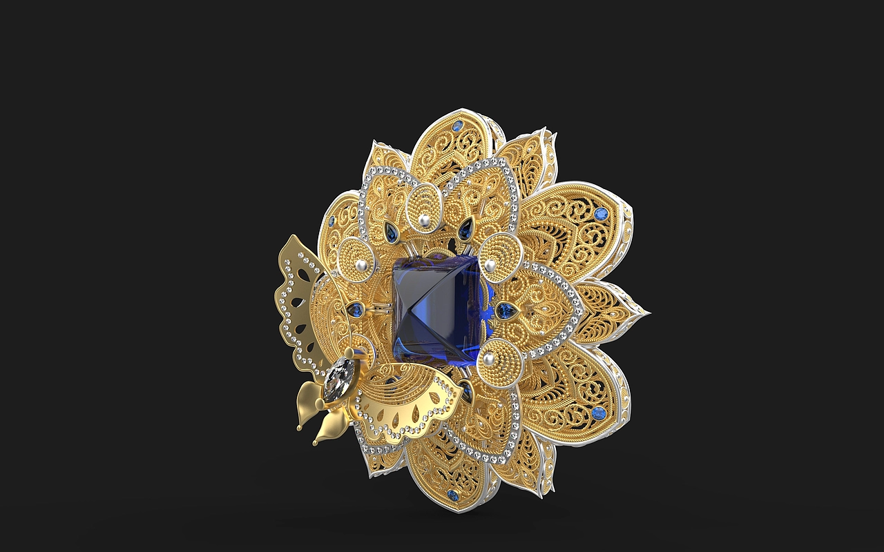 犀牛建模-中国非遗工艺还原-糖塔花丝胸针