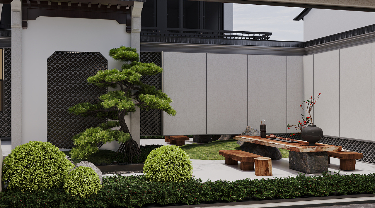 新中式庭院渲染