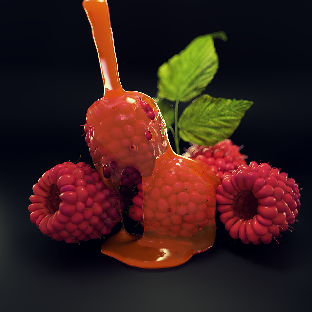 【C4D】每周练习-蜂蜜倒在树莓上#Realflow