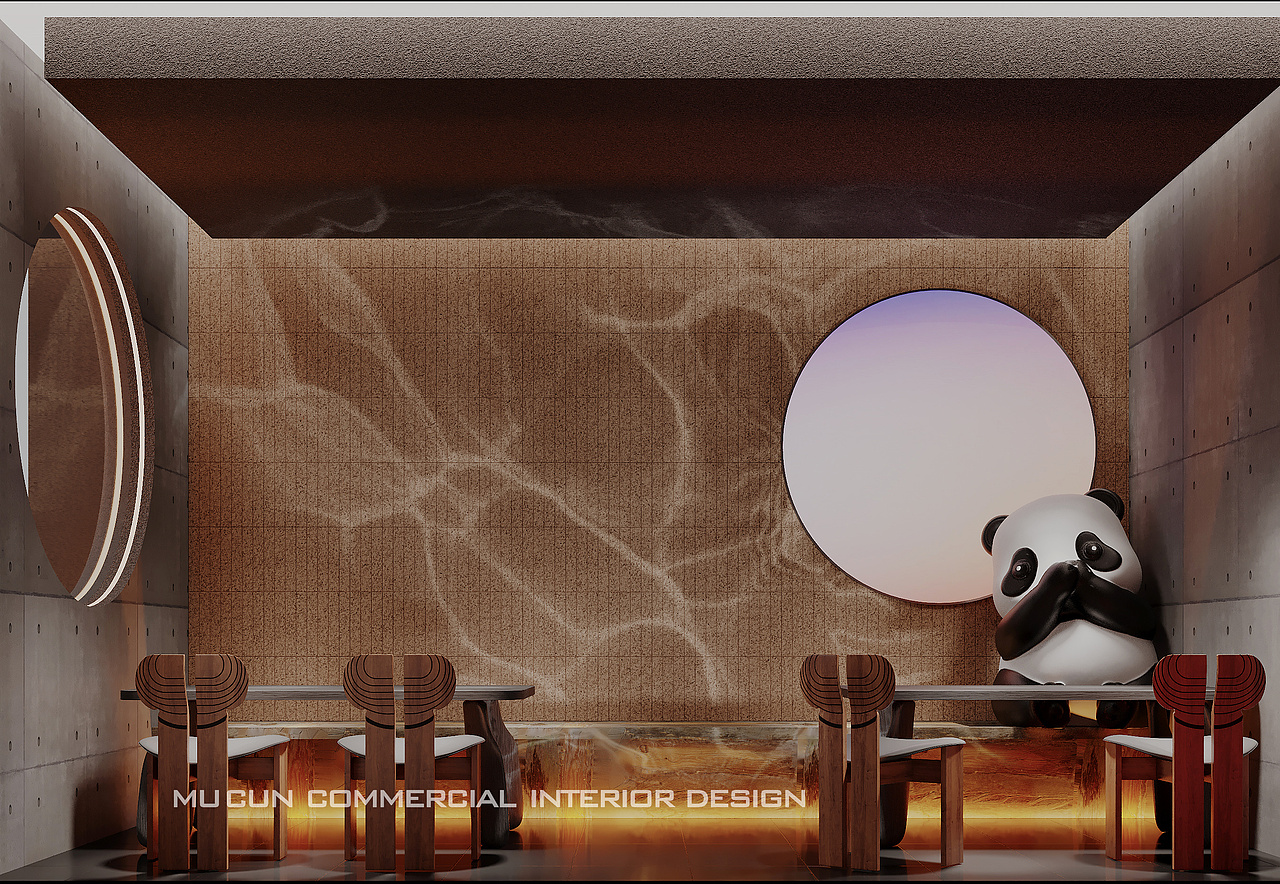 熊猫主题餐厅未来金属质感多种功能交替