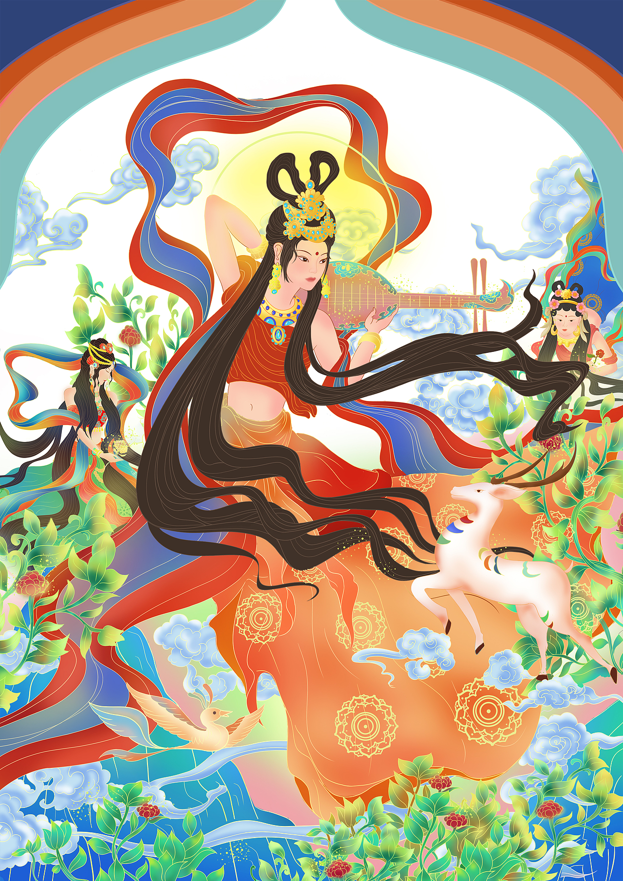 敦煌飞天仙女系列插画