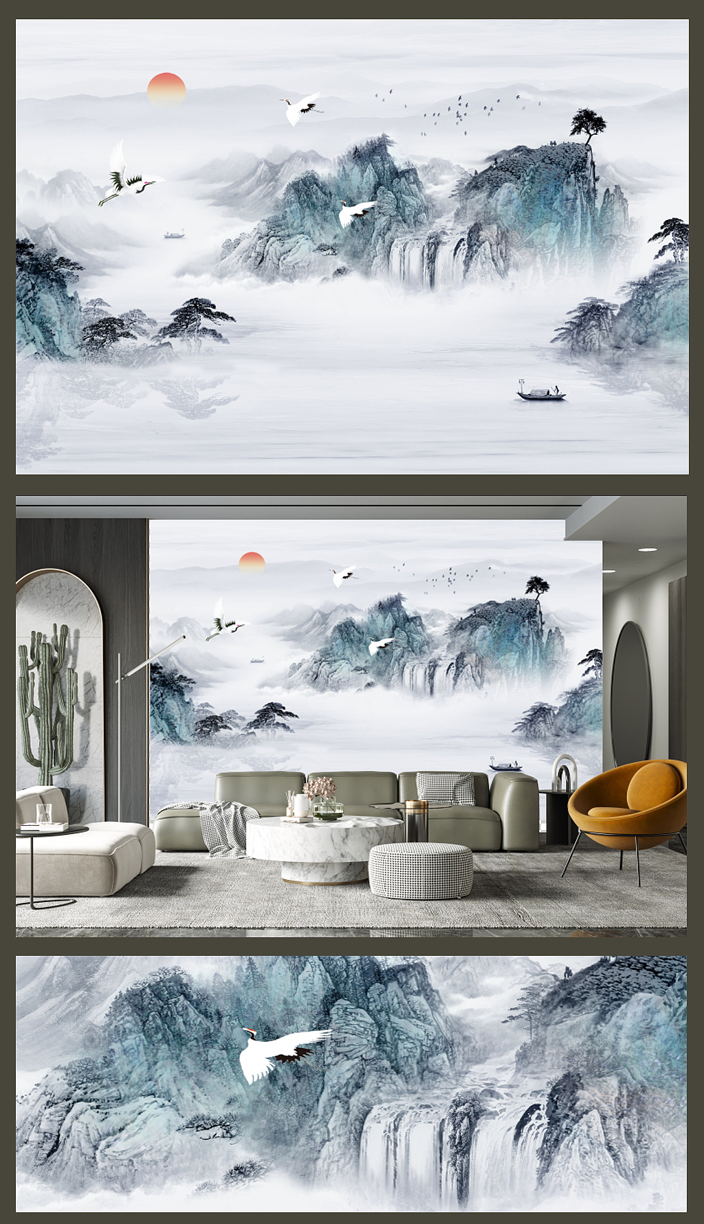 轻奢中式壁画案例分享（图ZMzU5MzEzOTAw） - 家装设计 - 站酷设计师喜之郎1096原创素材 - 站酷ZCOOL