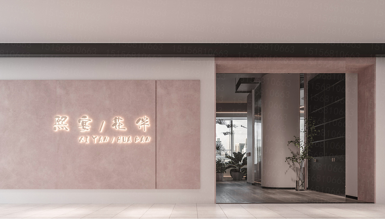 办公空间效果图 -门厅前台吧台效果图