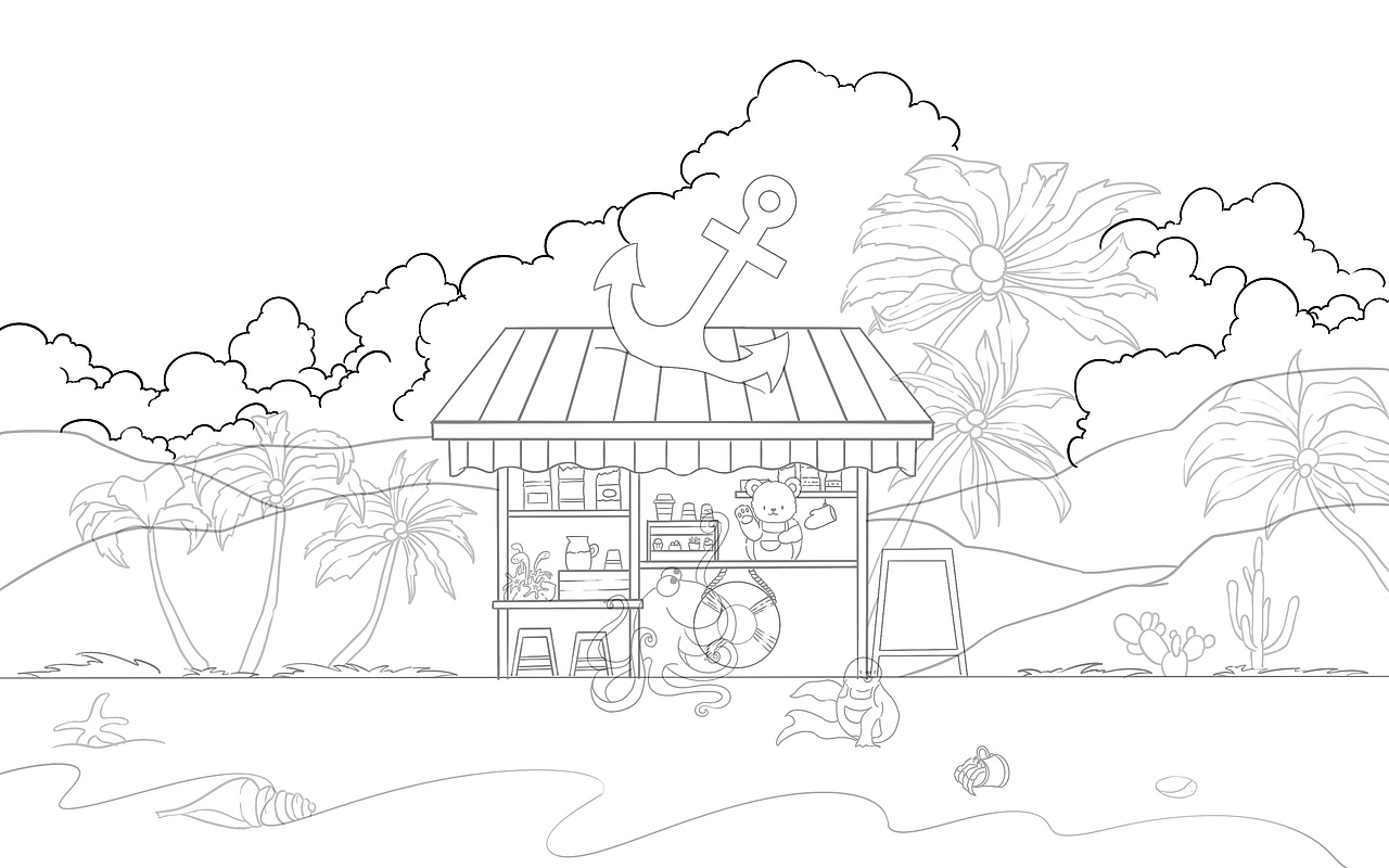治愈系场景插画-海边小店（图ZMzI3NTI0Mzky） - 商业插画 - 站酷设计师穆宝原创素材 - 站酷ZCOOL
